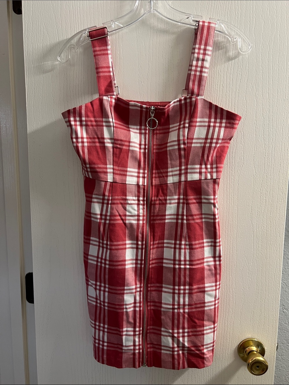 Forever 21 Coral and White Plaid Zip-Up Mini Dress